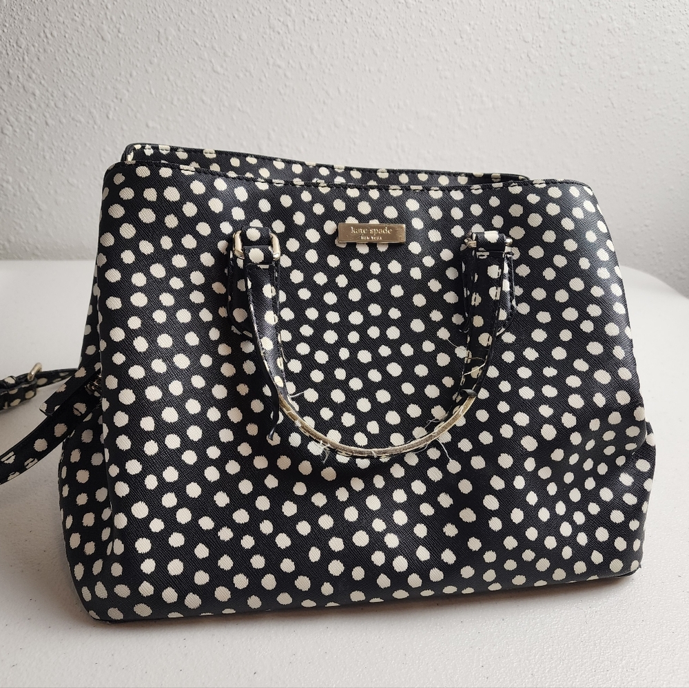 Kate Spade New York Black White Polka Dot Satchel Purse READ
